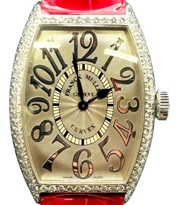 Cintree Curvex in White Gold with Diamond Bezel on Red Crocodile Leather Strap with Silver Dial