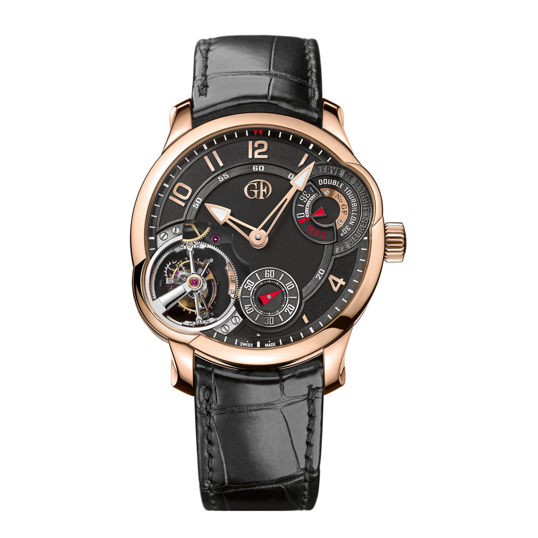 Double Tourbillon 30 Degree Asymetrique in Rose Gold - Limited to 11 on Black Alligator Leather Strap with Black Dial
