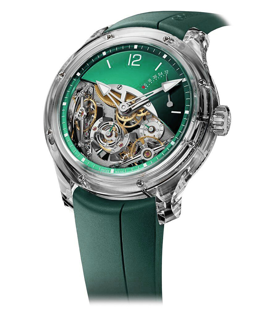Double Balancier 47.23mm in Sapphire Case on Green Rubber Strap with Green Dial