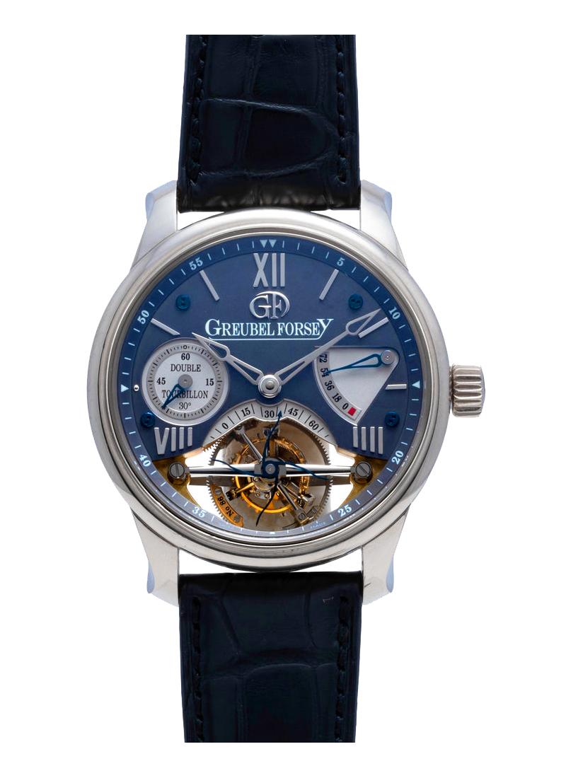Double Tourbillon 30 Vision Execution Speciale in White Gold on Black Crocodile Leather Strap with Blue Dial