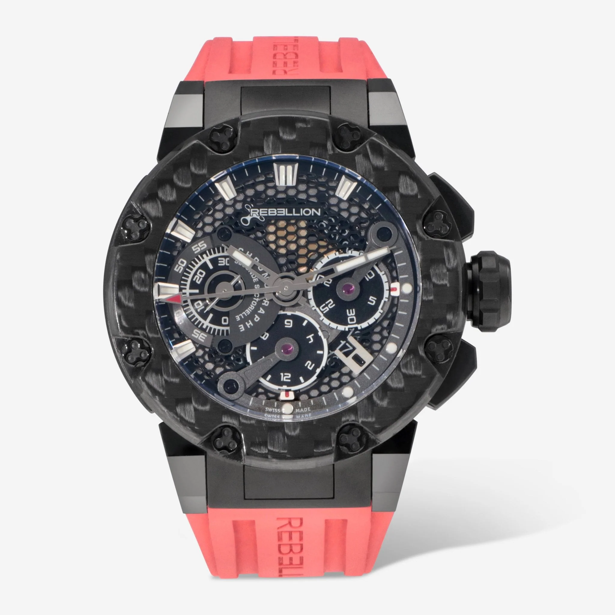 Predator Men's Watch in Black Titanium on Red Rubber Strap with Black Dial