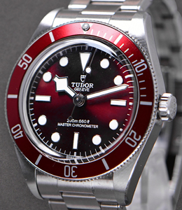 90907 39mm in Steel with Burgundy Bezel on Steel Bracelet with Burgundy Dial