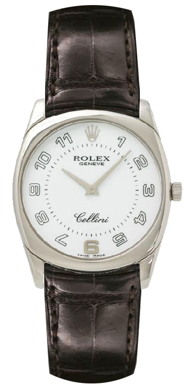 Cellini Danaos in White Gold on Black Leather Strap with White Arabic Dial