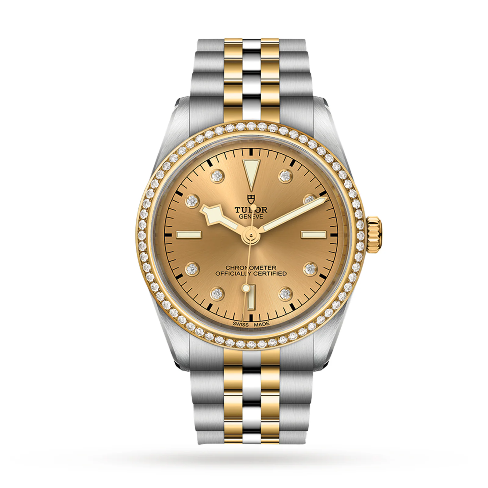 Black Bay One 36mm in Steel with Yellow Gold Diamond Bezel on Steel and Yellow Gold Bracelet with Champagne Diamond Dial