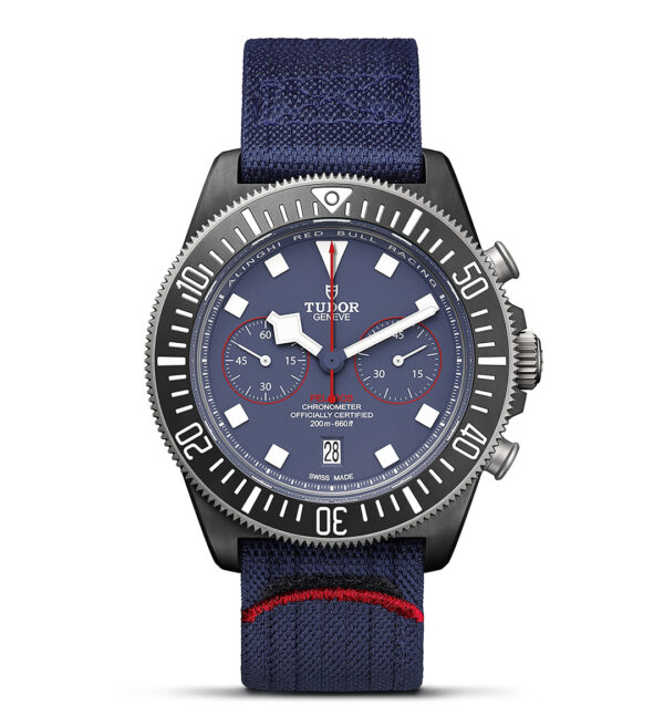 Pelagos FXD Chrono 43mm in Black Carbon on Blue Fabric Strap with Blue Dial