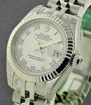 Ladies Datejust 26mm in Steel with White Gold Fluted Bezel on Jubilee Bracelet with White Roman Dial
