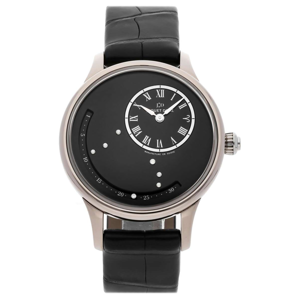 Astrale Zodiac Aries 39mm Automatic in White Gold on Black Alligator Leather Strap with Black Diamond Dial