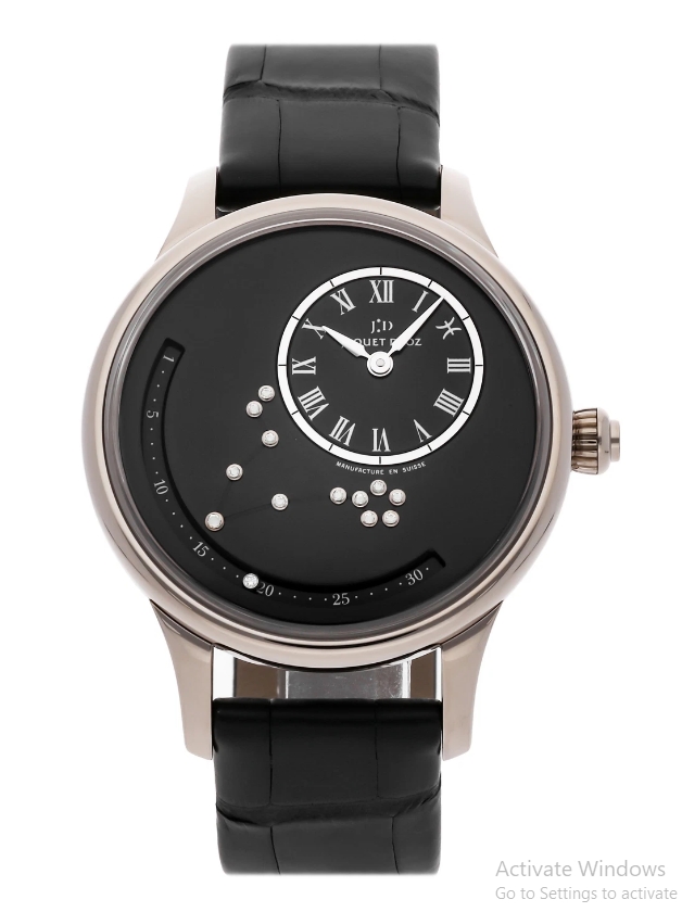 Astrale Zodiac Piscies 39mm Automatic in White Gold on Black Alligator Leather Strap with Black Diamond Dial