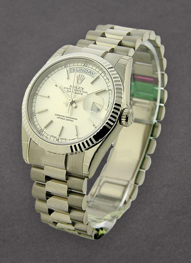 Rolex Unworn Men's President Day - Date in White Gold with Fluted Bezel