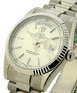 Men's President Day - Date in White Gold with Fluted Bezel On President Bracelet with Silver Stick Dial