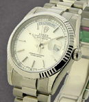 Men's President Day - Date in White Gold with Fluted Bezel On President Bracelet with Silver Stick Dial