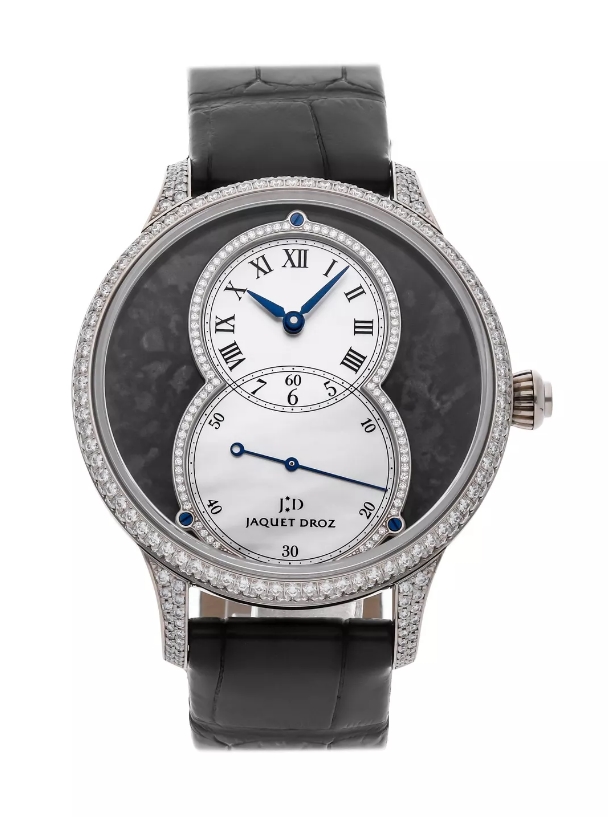 Grande Seconde 39mm in White Gold with Diamond Bezel & Lugs on Black Alligator Leather Strap with Black Diamond Dial