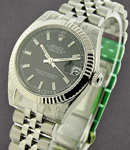 Datejust Mid Size 31mm in Steel with Fluted Bezel on Bracelet with Black Stick Dial