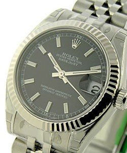Datejust Mid Size 31mm in Steel with Fluted Bezel on Bracelet with Black Stick Dial
