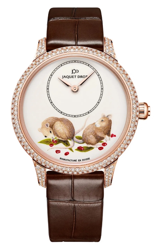 Petite Heure Minute 35mm Automatic in Rose Gold with Diamond Bezel on Brown Crocodile Leather Strap with Ivory Grand FEU Enamel Dial
