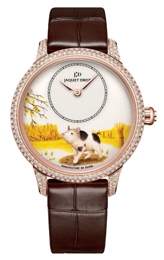 Petite Heure Minute 35mm Automatic in Rose Gold with Diamond Bezel on Brown Crocodile Leather Strap with Ivory Grand FEU Enamel Dial