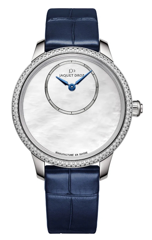 Petite Heure Minute 35mm Automatic in Steel with Diamond Bezel on Blue Alligator Leather Strap with Mother of Pearl Dial