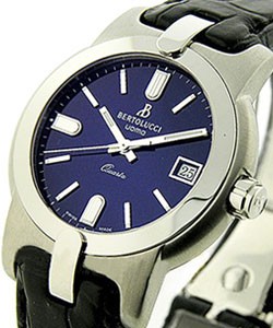 Uomo in Steel on Black Leather Strap with Blue Dial