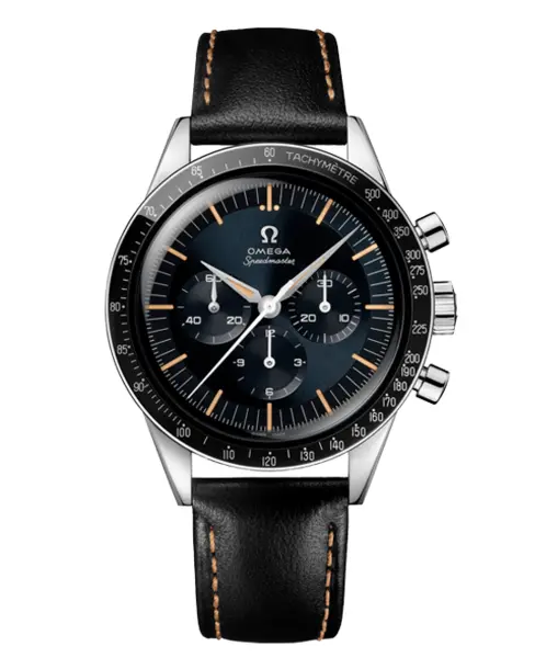 Speedmaster Anniversary Series 39.7mm in Steel with Black Bezel on Black Calfskin Leather Strap with Blue-Grey Dial
