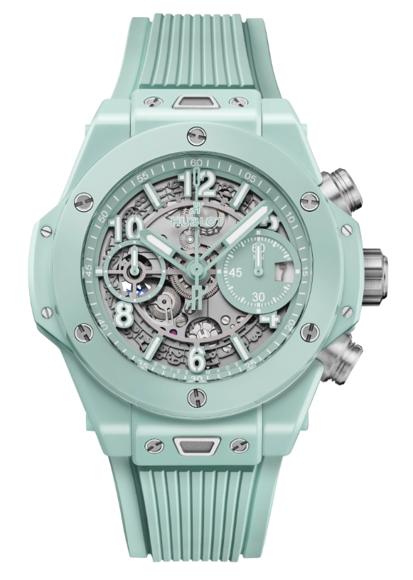 Big Bang 42mm Unico in Mint Green Ceramic on Mint Green Rubber Strap with Skeleton Dial
