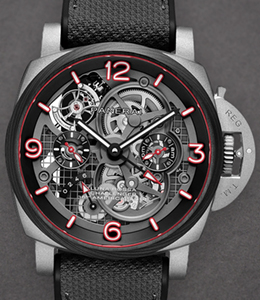 PAM 1099 - Luna Rossa Tourbillon GMT in Titanium with Carbotech Bezel on Grey Rubber Strap with Openwork Dial - L.E 36 pcs
