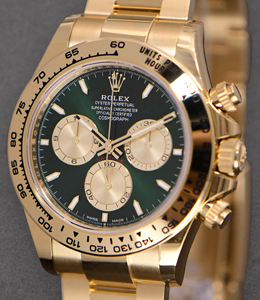 Yellow Gold John Mayer Daytona on Bracelet with Green Dial  with Champagne Subdials
