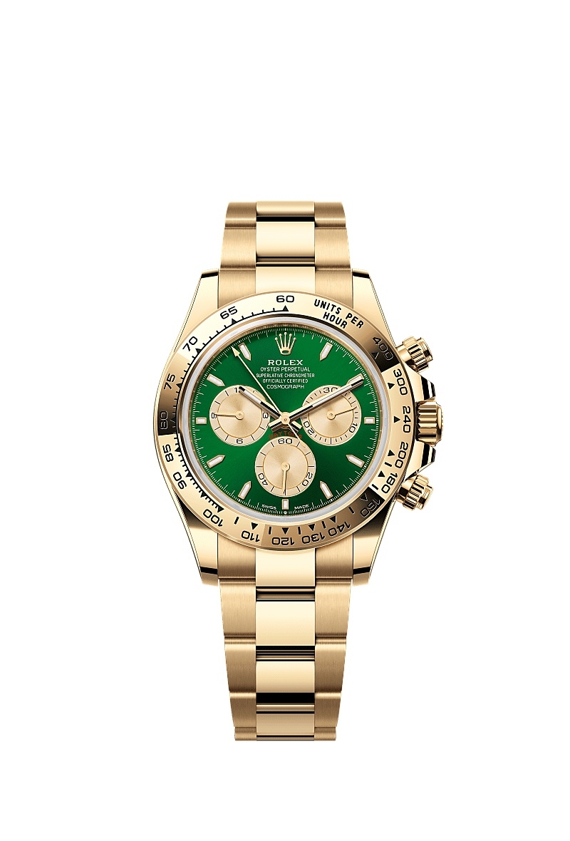 Yellow Gold John Mayer Daytona on Bracelet with Green Dial  with Champagne Subdials