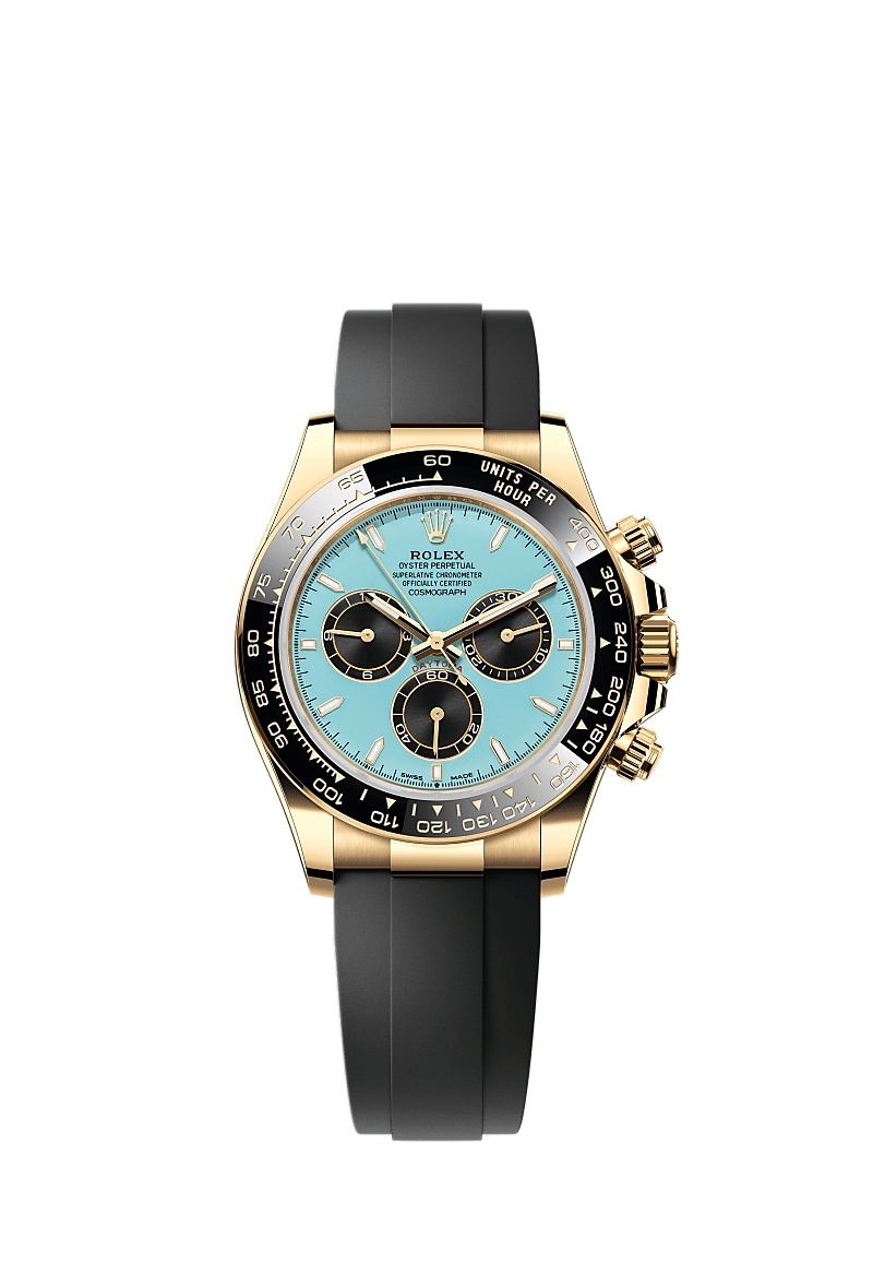 Yellow Gold Daytona with Ceramic Bezel on Rubber Strap with Tiffany Turquoise Blue Dial