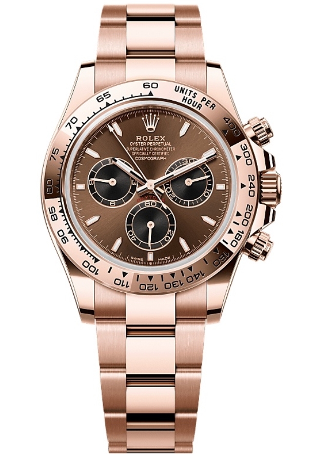 Daytona Cosmograph in Rose Gold on Rose Gold Oyster Bracelet with Chocolate Stick Dial