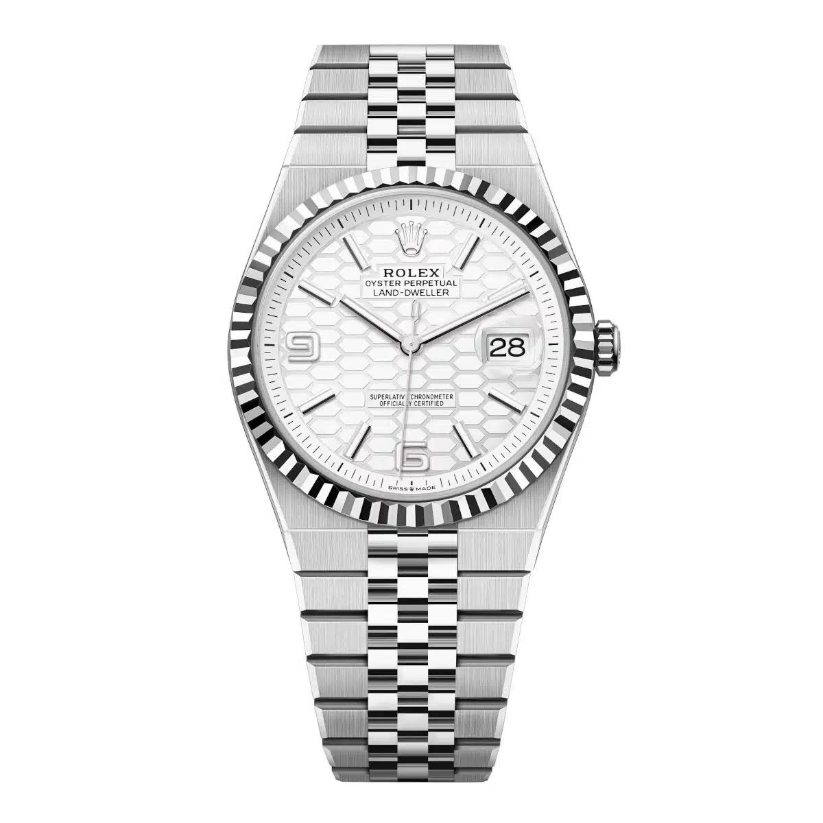 Rolex Unworn 127334-0001 Land Dweller 40mm in Steel and White Gold with Fluted Bezel 127334-0001