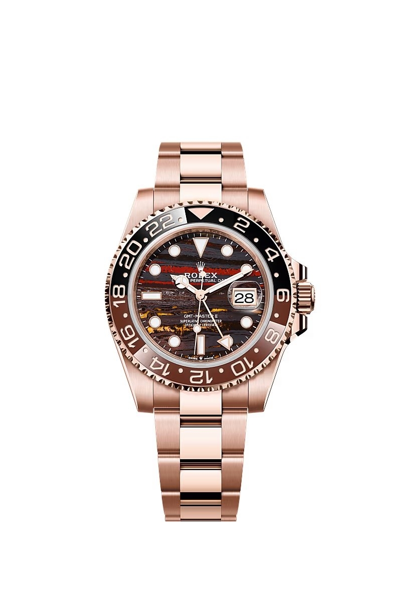 GMT Master II in Rose Gold - Tiger Eye on Oyster Bracelet with Tiger Iron Dial