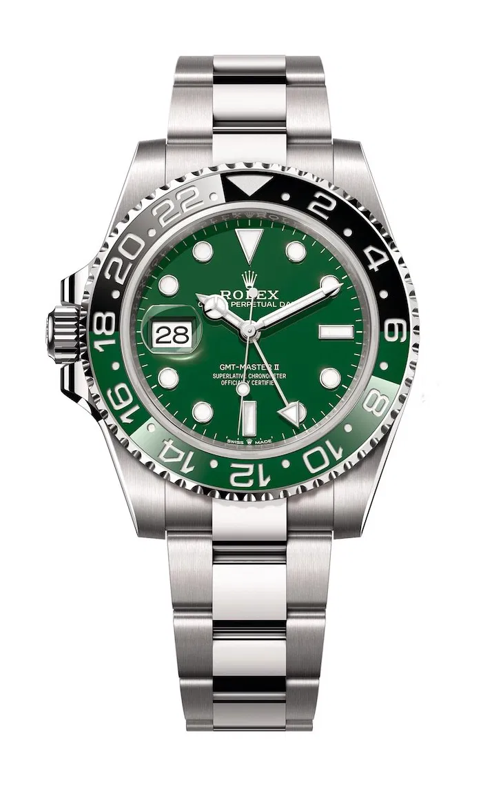 GMT Master II Sprite in White Gold  on White Gold Bracelet with Green Dial