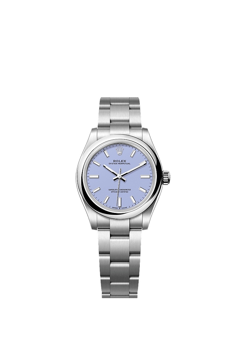 Oyster Perpetual 31mm in Steel with Domed Bezel on Steel Oyster Bracelet with Lavender Dial