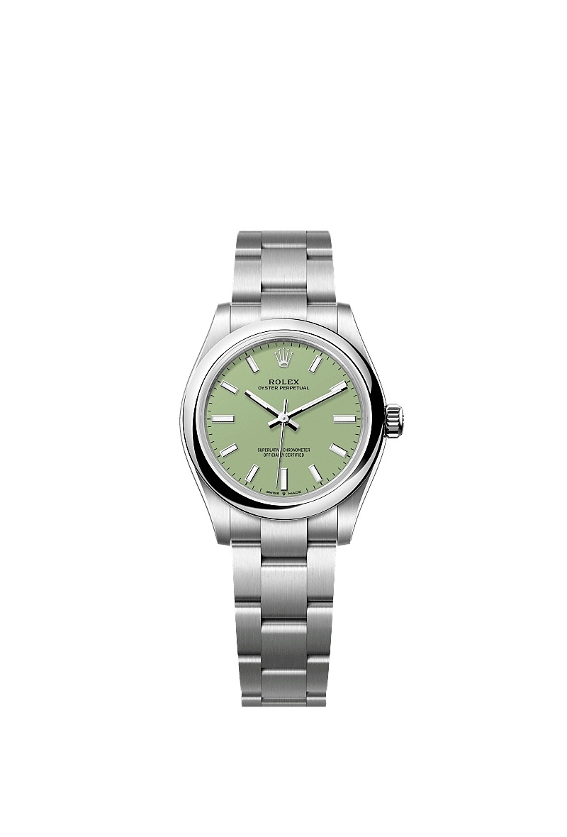 Oyster Perpetual 31mm in Steel with Domed Bezel on Steel Oyster Bracelet with Pistachio Dial