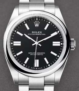 Oyster Perpetual 41mm in Steel with Smooth Bezel on Steel Oyster Bracelet with Black Dial