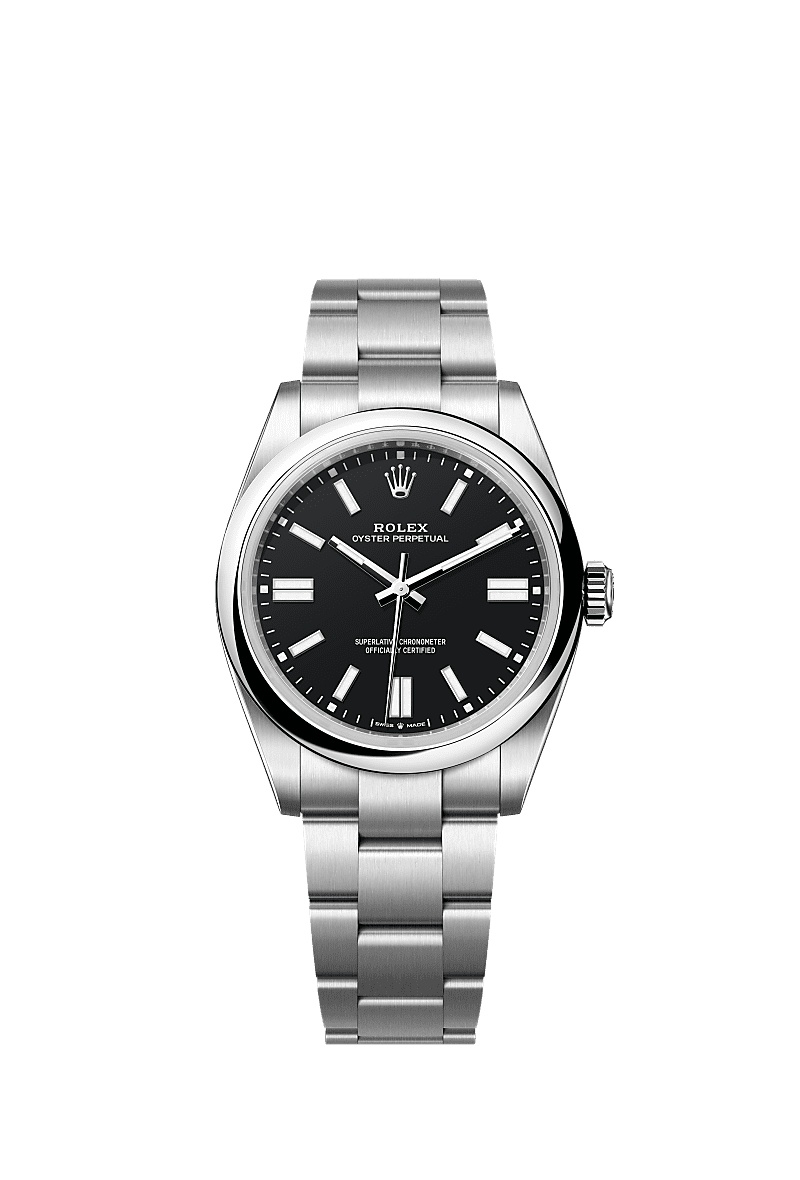 Oyster Perpetual 41mm in Steel with Smooth Bezel on Steel Oyster Bracelet with Black Dial