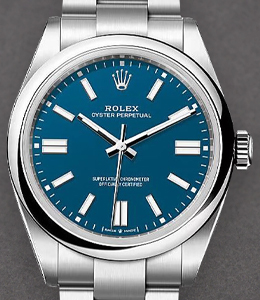 Oyster Perpetual 41mm in Steel with Smooth Bezel on Steel Oyster Bracelet with Blue Index Dial