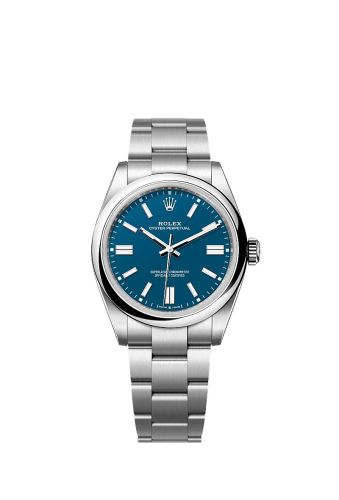 Oyster Perpetual 41mm in Steel with Smooth Bezel on Steel Oyster Bracelet with Blue Index Dial