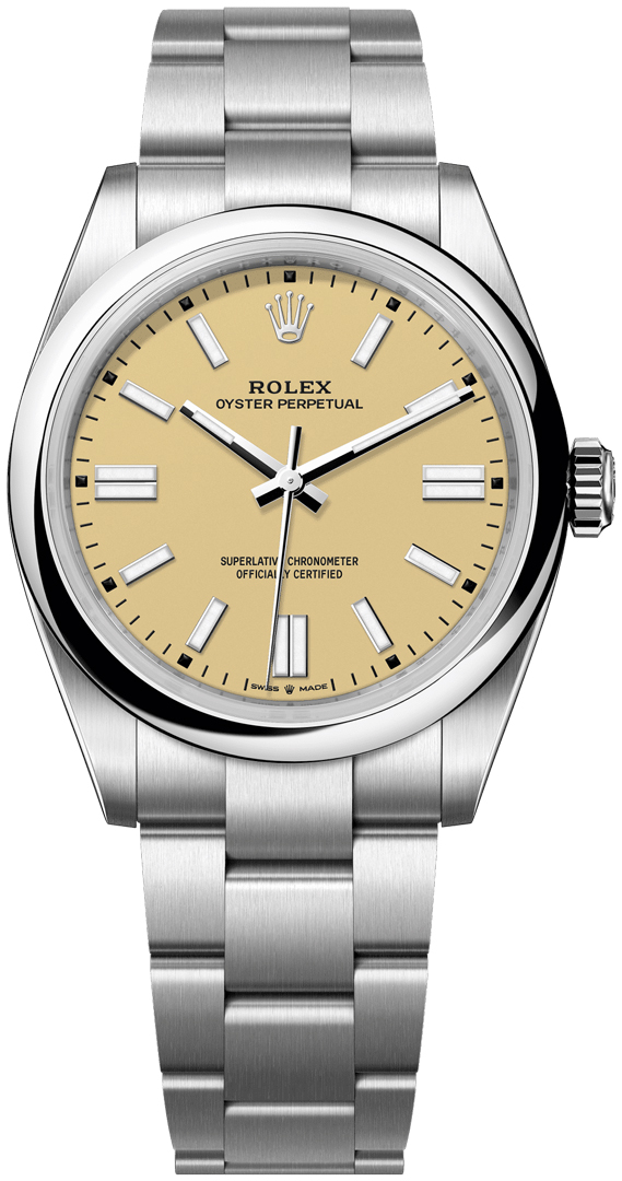 Oyster Perpetual 41mm in Steel with Smooth Bezel on Steel Oyster Bracelet with Beige Index Dial