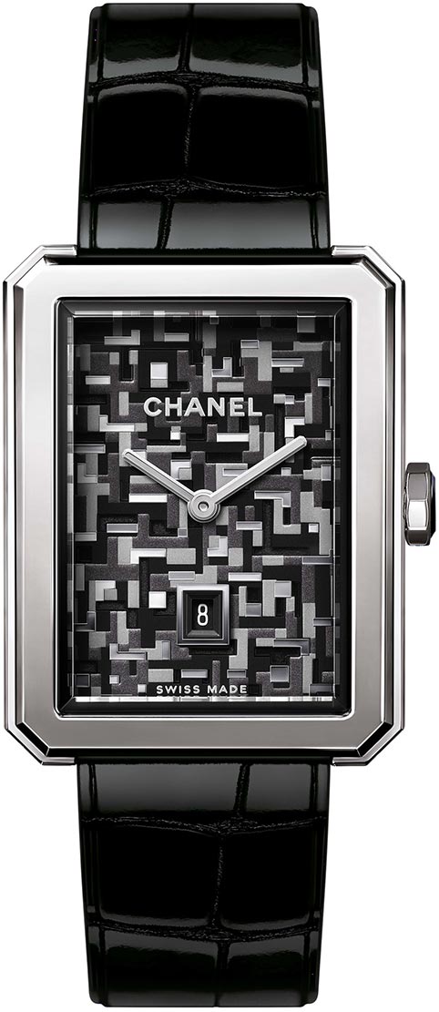 Boyfriend Tweed in Steel on Strap with Grey, Silver & Black Tweed Pattern Dial