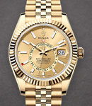 Sky Dweller 42mm in Yellow Gold with Fluted Bezel on Jubilee Bracelet with Champagne Stick Dial