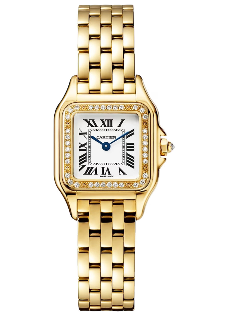 Panthere de Cartier in Yellow Gold with Diamond Bezel on Yellow Gold Bracelet with Silver Dial