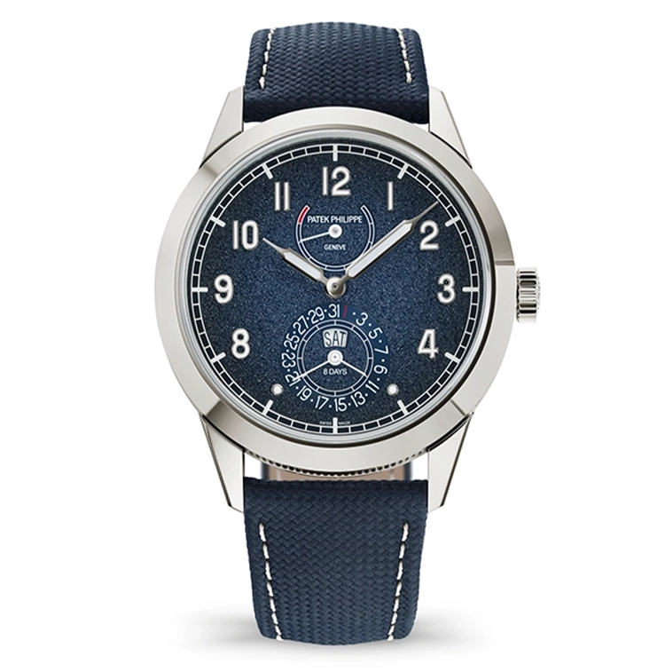 5328G Calatrava 41mm in White Gold on Blue Calfskin Leather Strap with Textured Blue Dial