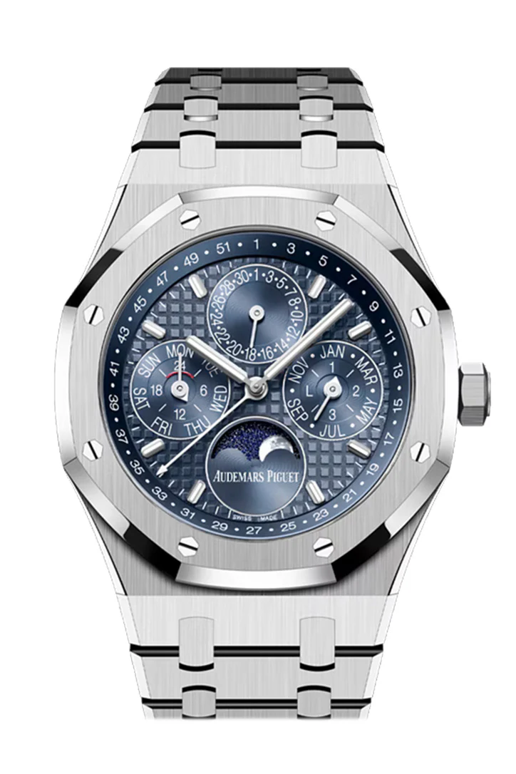 Royal Oak Perpetual Calendar Mens 41mm Automatic in Steel On Steel Bracelet with Blue Dial