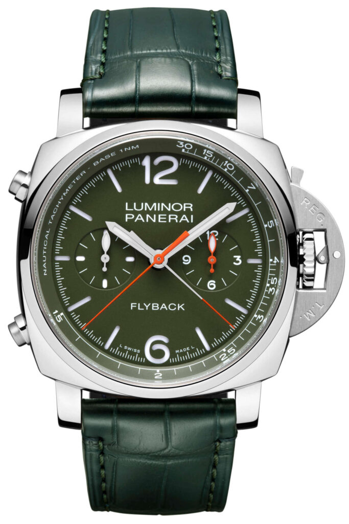 PAM 1296 - Luminor Chronograph Flyback Verde Militare in Steel  on Green Crocodile Leather Strap with Green Dial - Limited Edition