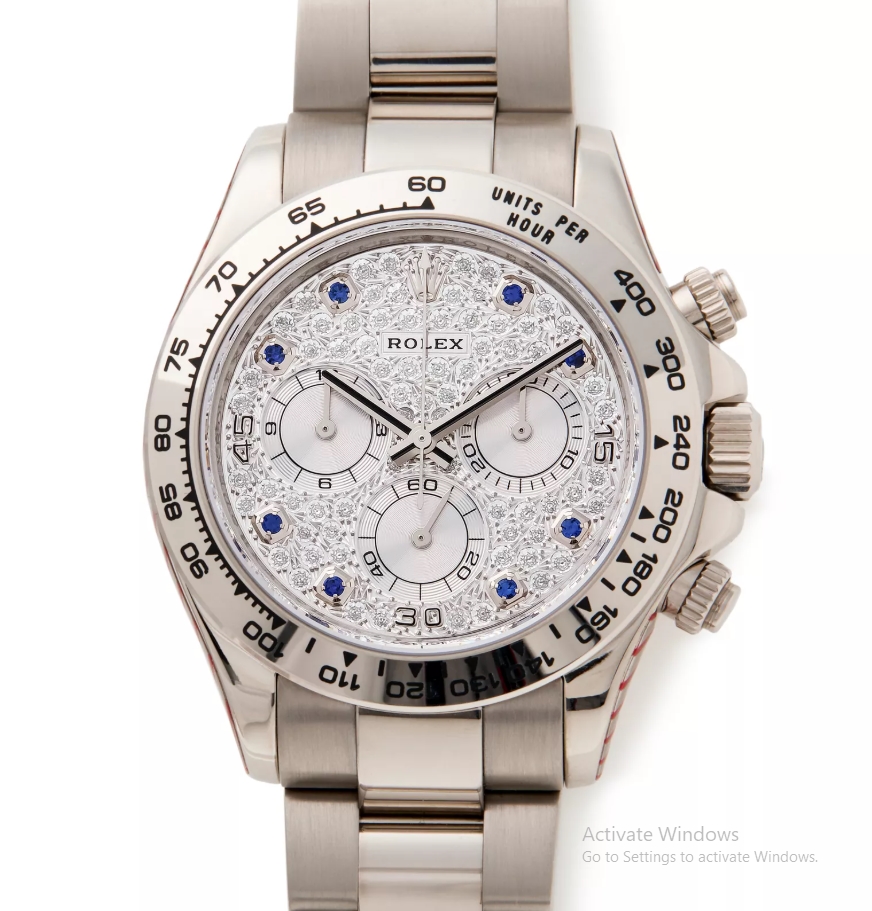 Daytona 40 in White Gold on Oyster Bracelet with Pave Diamond Dial - Sapphire Diamond Markers