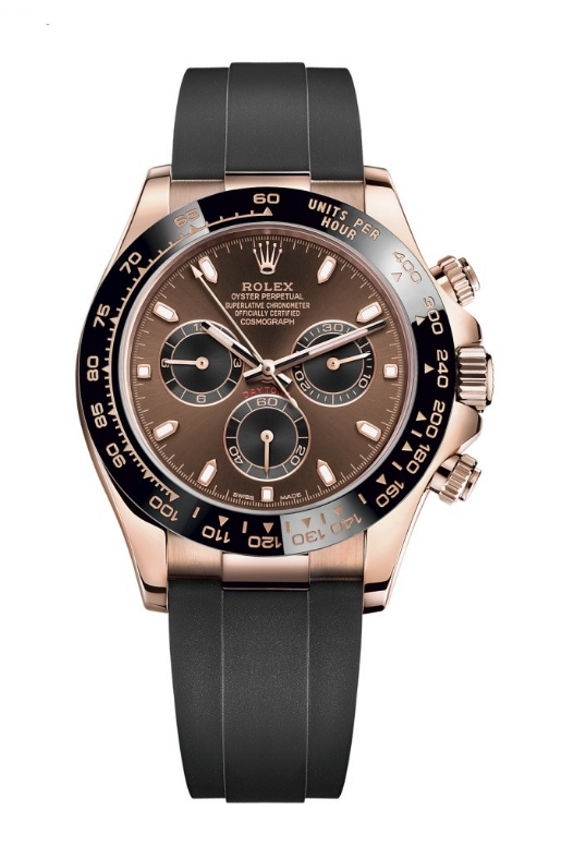 Daytona 40mm in Rose Gold with Black Ceramic Bezel  on Strap with Chocolate Dial