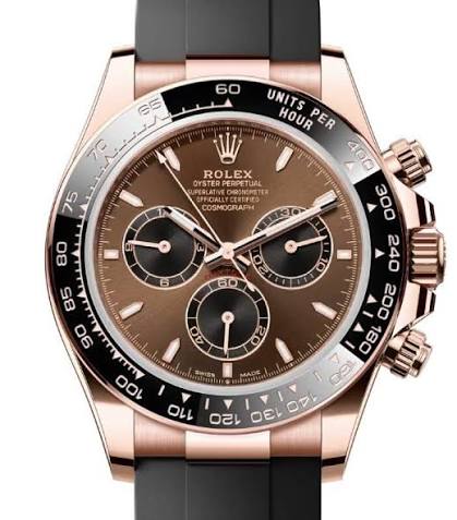 Daytona Cosmograph in Rose Gold with Black Bezel on Black Oysterflex Rubber Strap with Chocolate Dial - Black Sub Dials