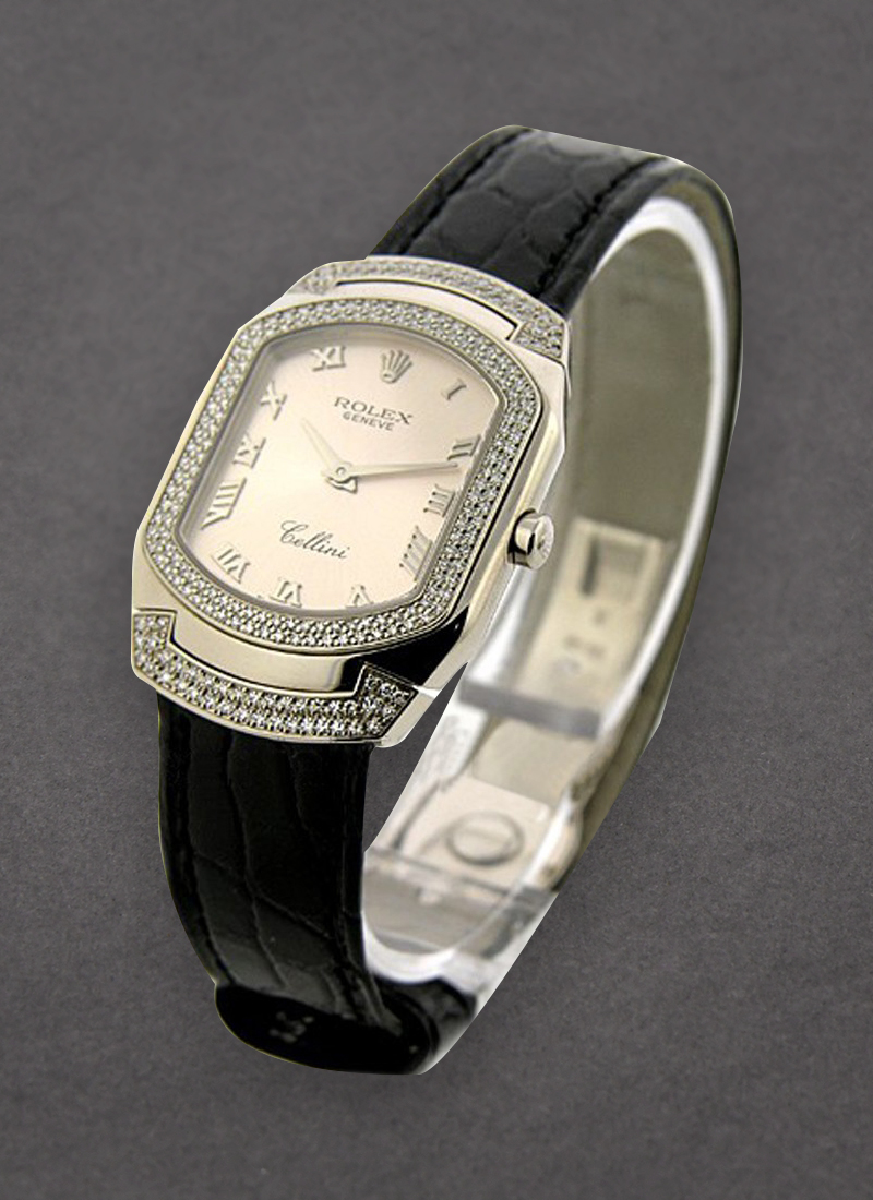 Rolex Unworn Cellini Cellisima in White Gold with 2 Row Diamond Bezel and Lugs