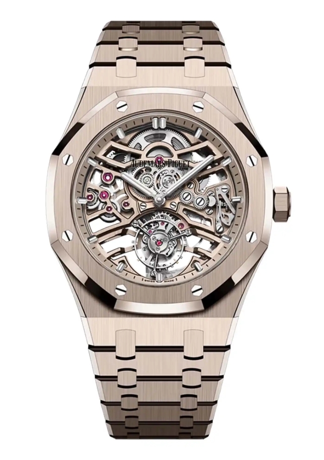 Royal Oak Flying Tourbillon 41mm in Sand Gold on Sand Gold Bracelet with Openworked Dial